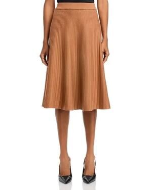 Nancy Yang Women Brown Rib Knit Cotton/Viscose Elegant A-line Midi Skirt Size S
